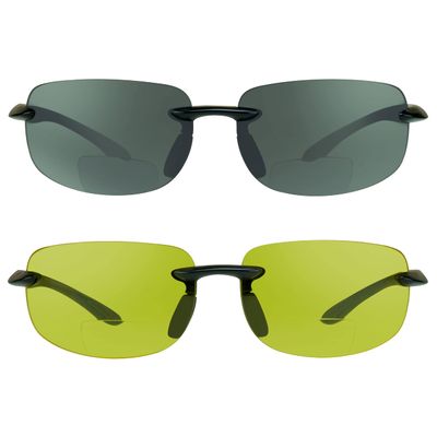 proSPORT BIFOCAL Reader Wrap Around Sport Sunglasses +1.50 Smoke & Yellow Lens Black Frame Men Women