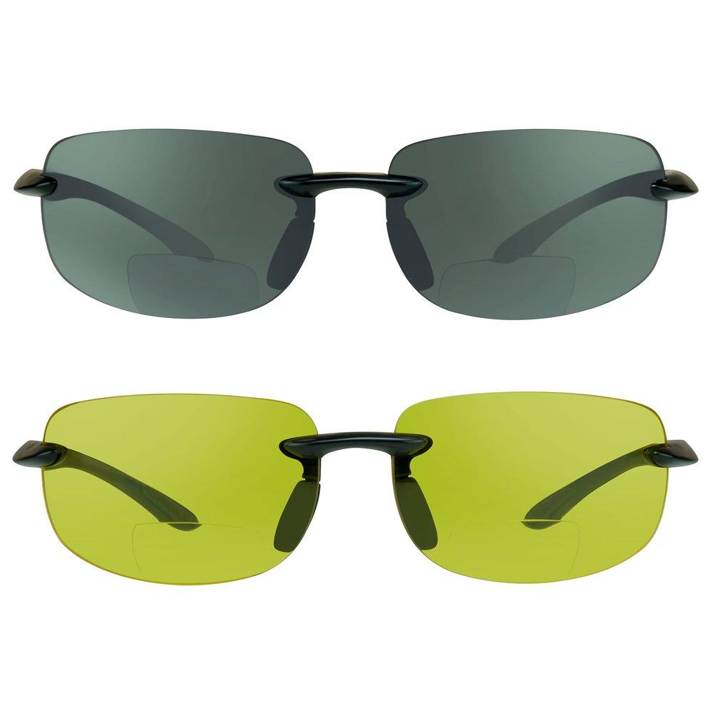 proSPORT BIFOCAL Reader Wrap Around Sport Sunglasses +1.50 Smoke & Yellow Lens Black Frame Men Women