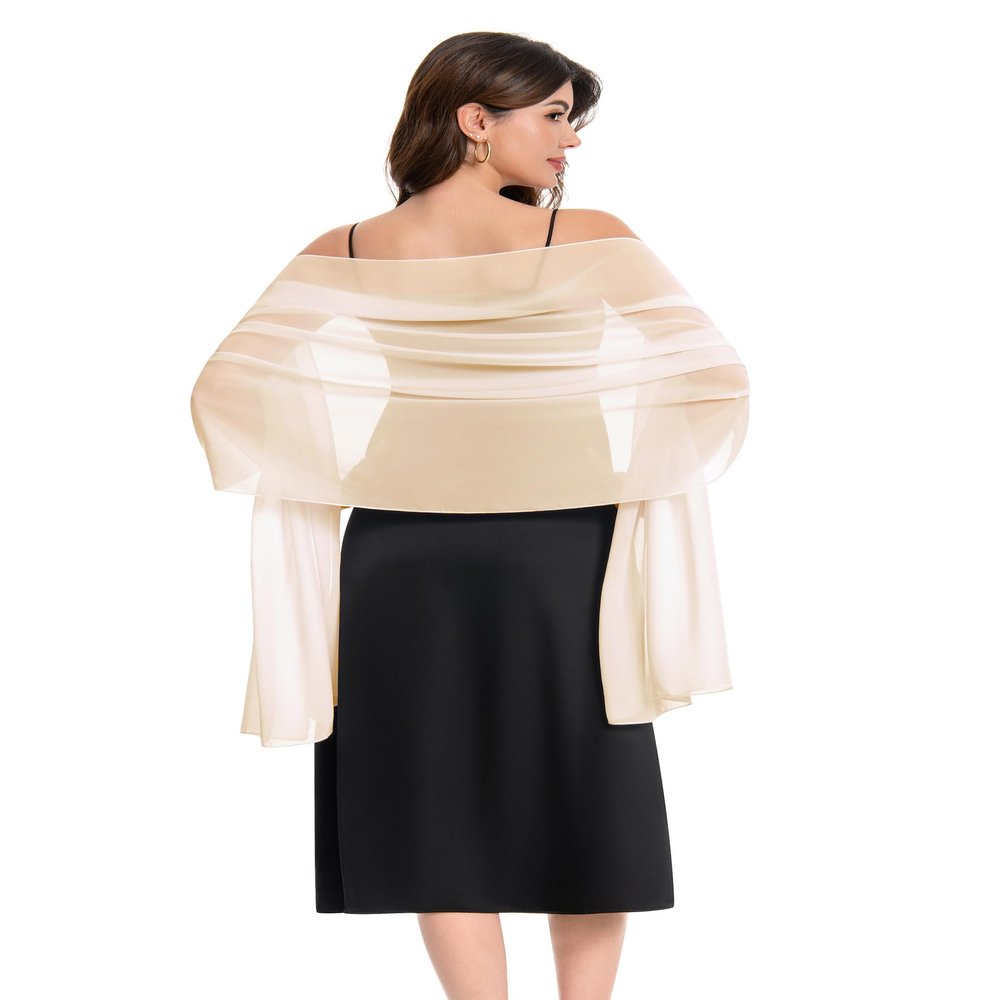 Baoqiya Women's Shawls and Wraps for Evening Dress Chiffon Shawl Soft Elegant Silky Pashmina Wedding Bridal Scarf(Champagne, 79"19")