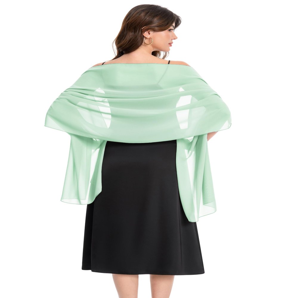 Baoqiya Women's Shawls and Wraps for Evening Dress Chiffon Shawl Soft Elegant Silky Pashmina Wedding Bridal Scarf(Mint, 79"19")