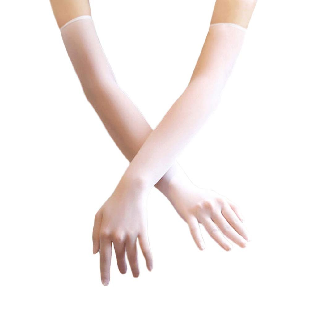 JAMOR Ultrathin Five-Finger Gloves Seamless Anti-Hook Wedding Gloves Breathable Comfort Soft Long Glove for Outdoor Driving Party (White)