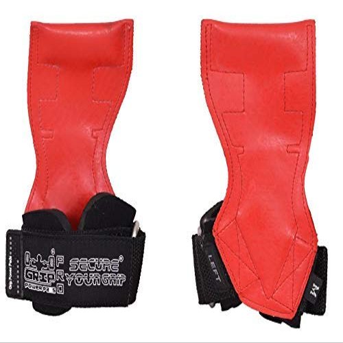 Lifting Grips PRO Weight Gloves Best Heavy Duty Straps Alternative to Power Hooks Deadlifts Adjustable Neoprene Padded Wrist Wrap (Red Rubber, Large 7.50"-8.50" Wrist Size)