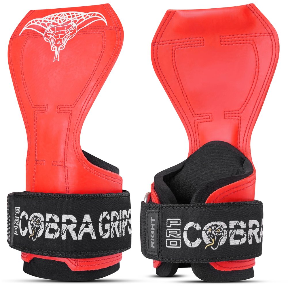 Cobra Grips PRO Weight Lifting Gloves Heavy Duty Straps Alternative Power Lifting Hooks Best for Deadlifts Adjustable Neoprene Padded Wrist Wraps Support Bodybuilding (PRO Red Rubber)