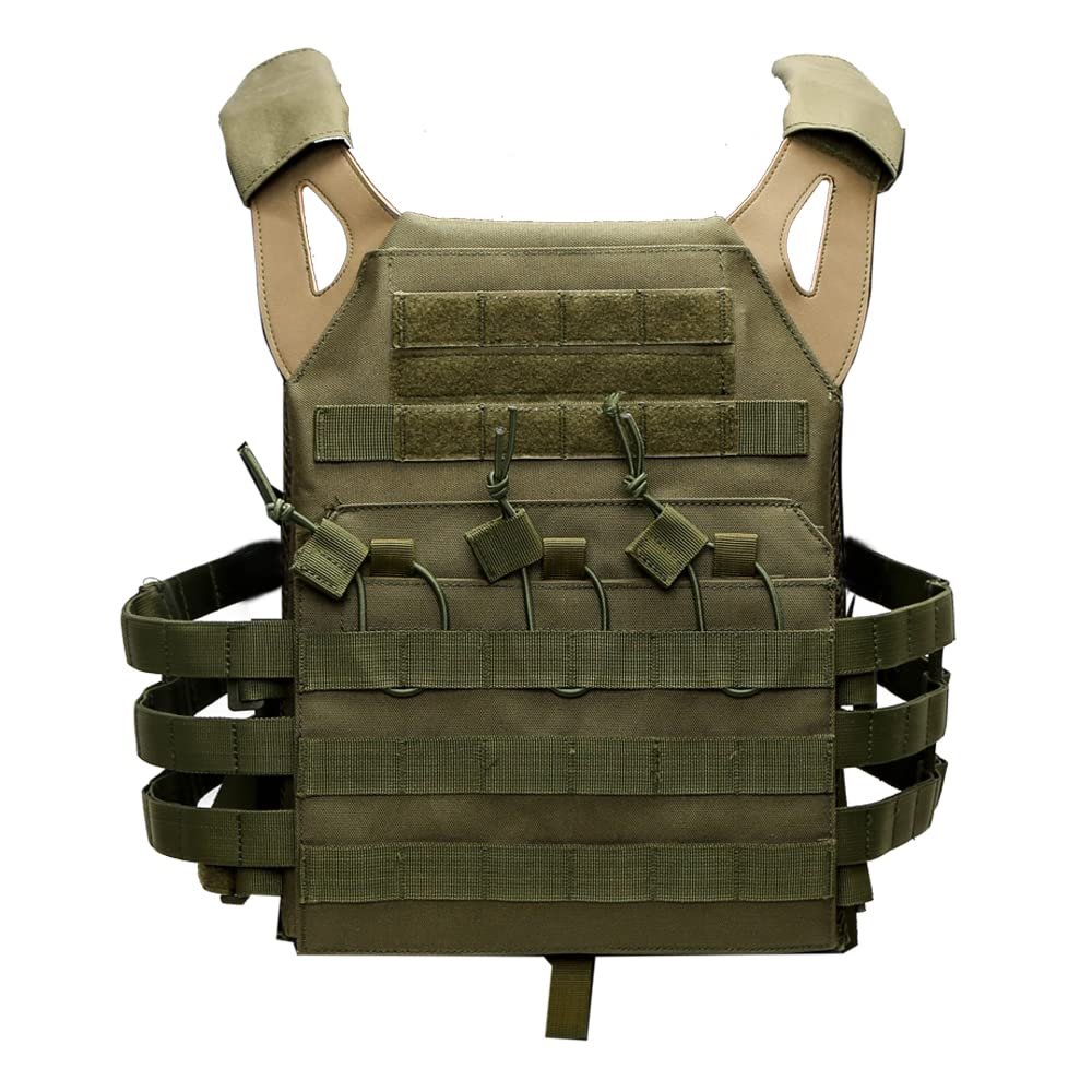 SAIJINZHI Tactical Airsoft Molle Breathable JPG Vest Game Protective Modular Chest Set for Fun (OD Green) (Red)