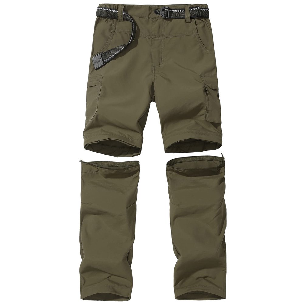 JOMLUN Boys Scout Pants Convertible Hiking Quick Dry Zip Off Pants Outdoor Climbing Casual Trouser Kids Youth Cargo Pants Army Green