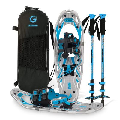 G2 25 Inches Blue Light Weight Snowshoes for Women Men Youth, Set with Trekking Poles, Tote Bag, Special EVA Padded Ratchet Binding, Heel Lift, Toe Box