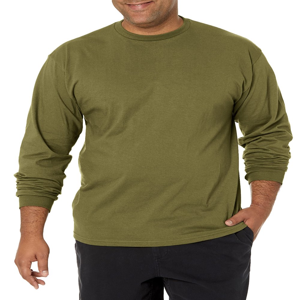 Soffe Mens Long-Sleeve Cotton T-Shirt, Olive Drab Green, Small