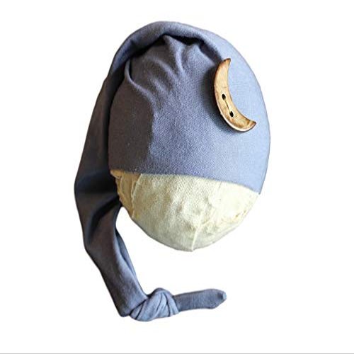 AMOS and SAWYER Knotted Sleeping Hat, Photography Prop (Newborn, Slate Blue - Moon Button)