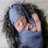 AMOS and SAWYER Knotted Sleeping Hat, Photography Prop (Newborn, Slate Blue - Moon Button) view 2