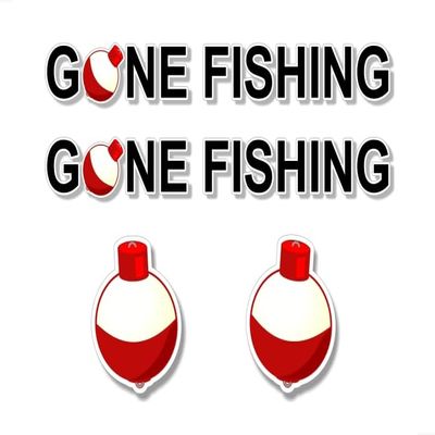 4 Decal Set 2 Gone Fishing 1"x 9" and 2 Fishing Bobber 3'' Vinyl Decals Truck Boat Sticker Fish Tackle Box Stickers (4 Decal Set)