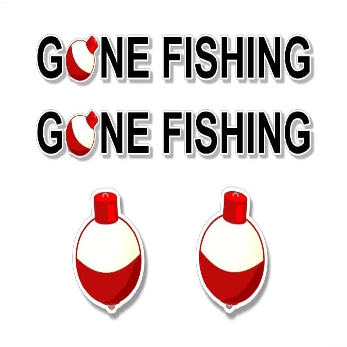4 Decal Set 2 Gone Fishing 1"x 9" and 2 Fishing Bobber 3'' Vinyl Decals Truck Boat Sticker Fish Tackle Box Stickers (4 Decal Set)