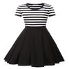 BI.TENCON Women's Black and White Striped Short Sleeves Vintage Flared Casual Dress Midi Length XL view 1