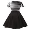 BI.TENCON Women's Black and White Striped Short Sleeves Vintage Flared Casual Dress Midi Length XL view 2