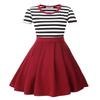 BI.TENCON Women's Striped Round Neck Short Sleeve Vintage Flared Red Casual Dress Midi Length 2XL view 1
