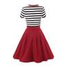 BI.TENCON Women's Striped Round Neck Short Sleeve Vintage Flared Red Casual Dress Midi Length 2XL view 2