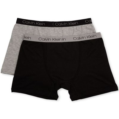 Calvin Klein Kids Boys' Modern Cotton Boxer Brief Underwear 2-Pack, Heather Grey/Black, Medium