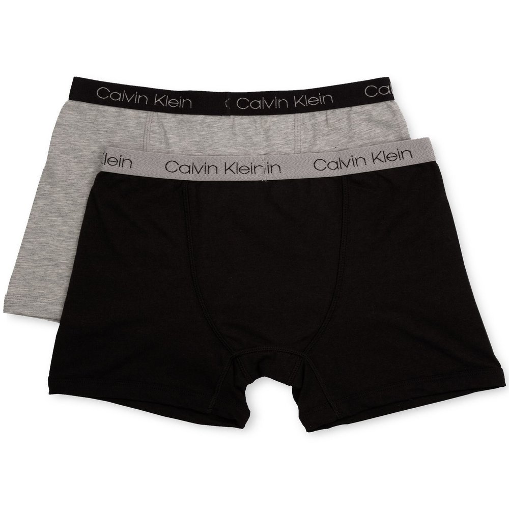 Calvin Klein Kids Boys' Modern Cotton Boxer Brief Underwear 2-Pack, Heather Grey/Black, Medium