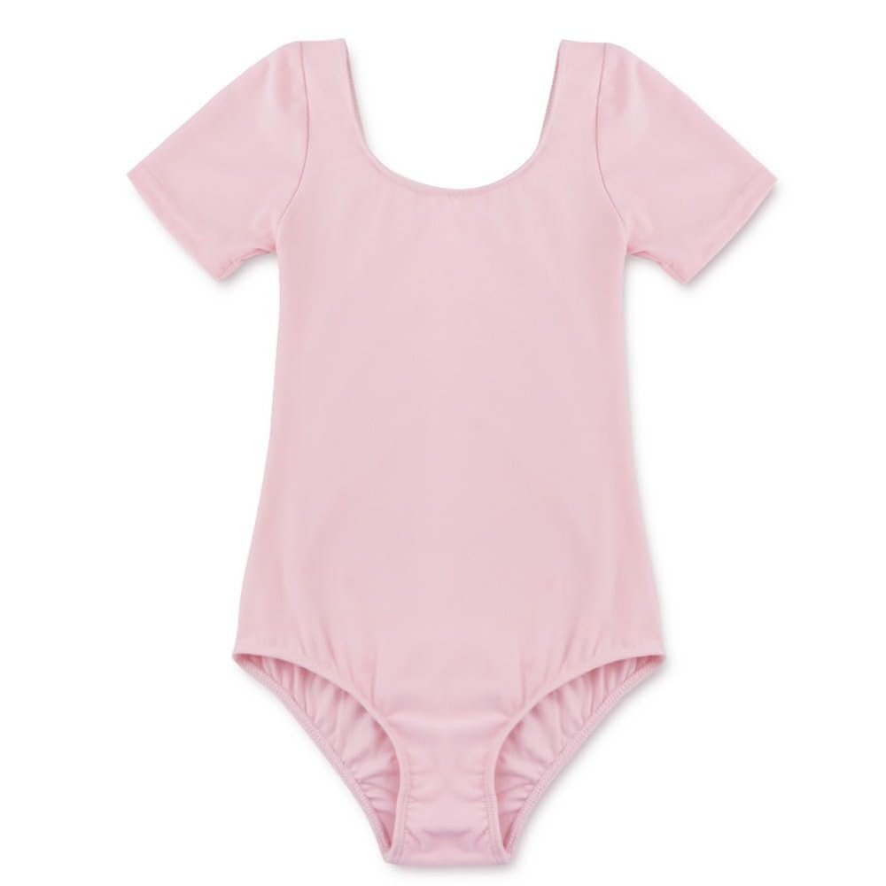 dPois Kids Girls Short Sleeve Ballet Leotard Gymnastics Bodysuit Dancewear Team Basic Athletic Stretchy Unitard Pink 6