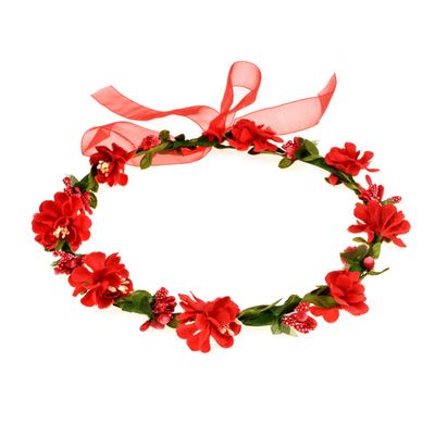 Accesyes Berry Leaf Flower Headband Festival Wedding Party, Red, Size One Size