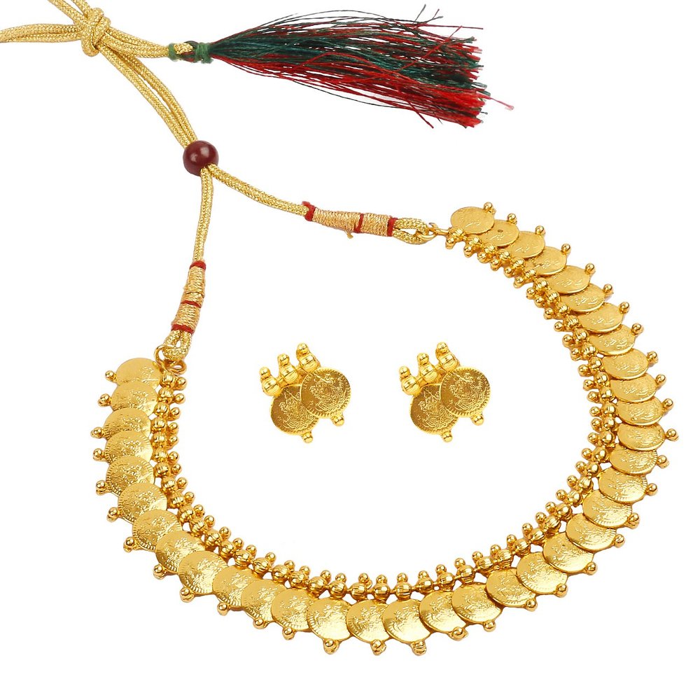Bodha BodhaTraditional Indian Gold Plated Coin Necklace Set For Women (SJ_2329)