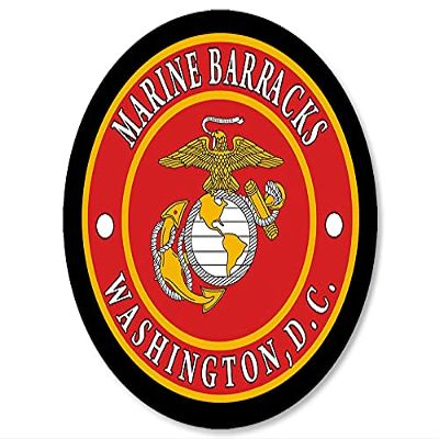 Round Marine Barracks Washington DC Sticker (Logo Base USMC Marine Corps Camp Lejeune NC Seal Vinyl Decal (3 inch) USMC Licensed