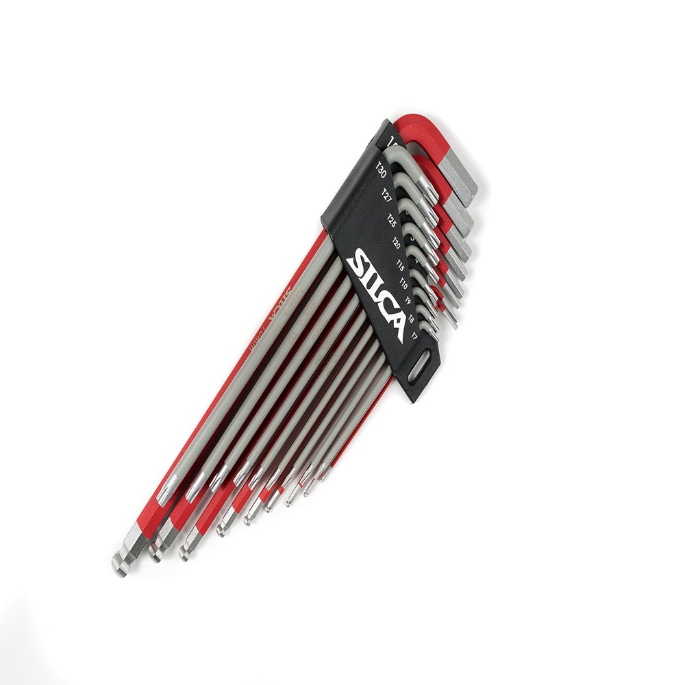 SILCA HX-TWO Heavy Duty Essential Metric Hex and Torx Set | Torx 7 - T30 - Hex 1.5 - H10 | Color Powder coated Red and Grey texture non slip grip | Swiss tool steel L wrench Allen key.