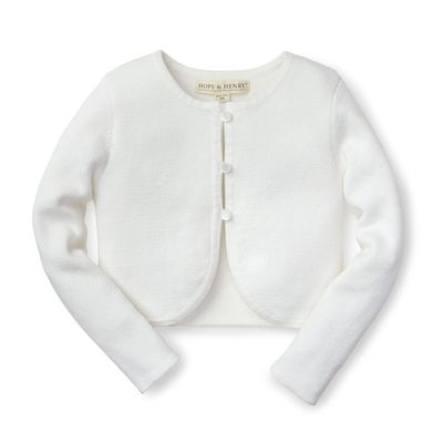 Hope & Henry Girls' Organic Cropped Curved Hem Cardigan, XX-Small (2-3), White