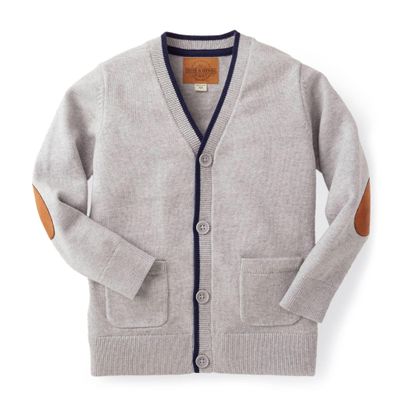 Hope & Henry Baby Boys' Organic Long Sleeve Tipped Cardigan Sweater, 6-12 Months, Light Gray Heather with Navy