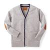 Hope & Henry Baby Boys' Organic Long Sleeve Tipped Cardigan Sweater, 6-12 Months, Light Gray Heather with Navy view 1