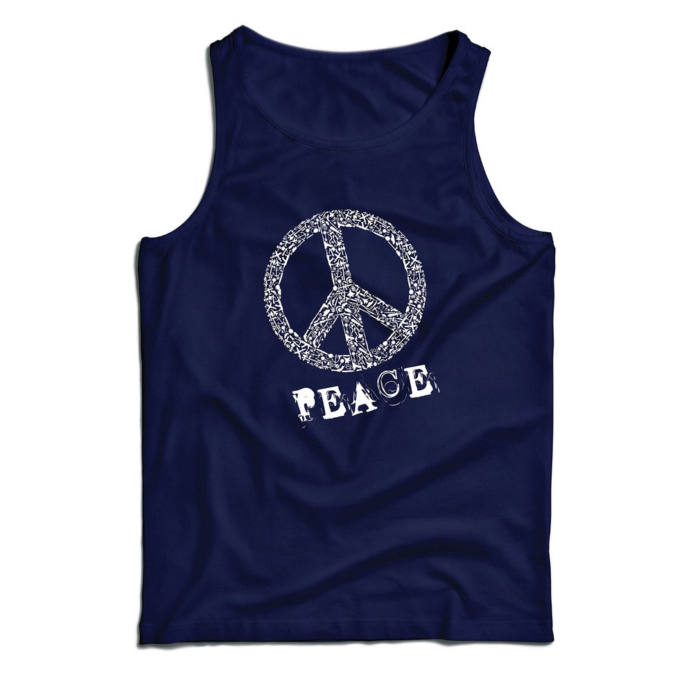 lepni.me Men's Tank Top Peace Symbol 60s 70s Hippy Hippie Sign Summer Festival (Medium Blue Multi Color)