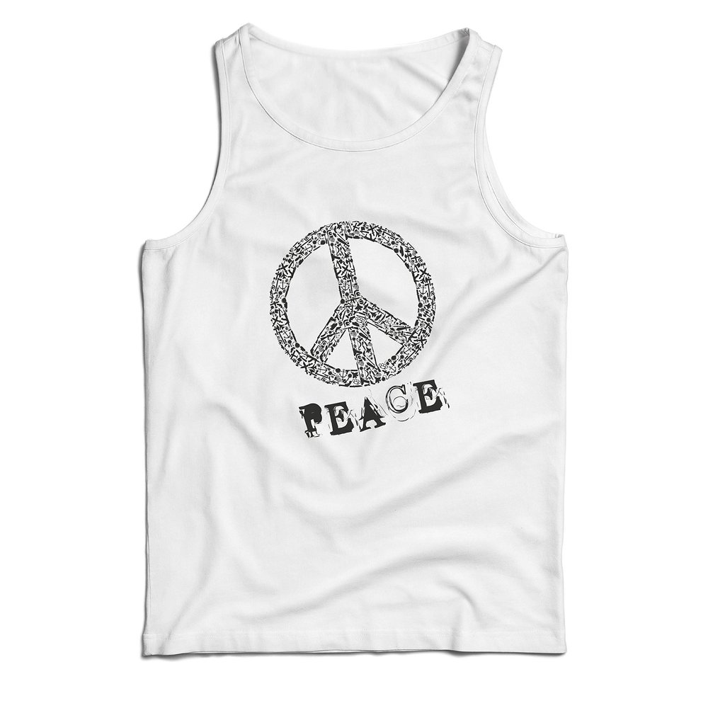 lepni.me Men's Tank Top Peace Symbol 60s 70s Hippy Hippie Sign Summer Festival (X-Large White Multi Color)