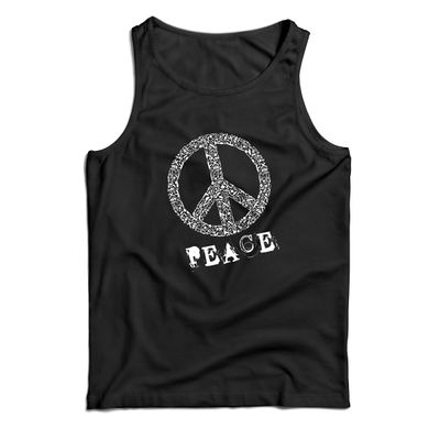 lepni.me Men's Tank Top Peace Symbol 60s 70s Hippy Hippie Sign Summer Festival (Large Black Multi Color)