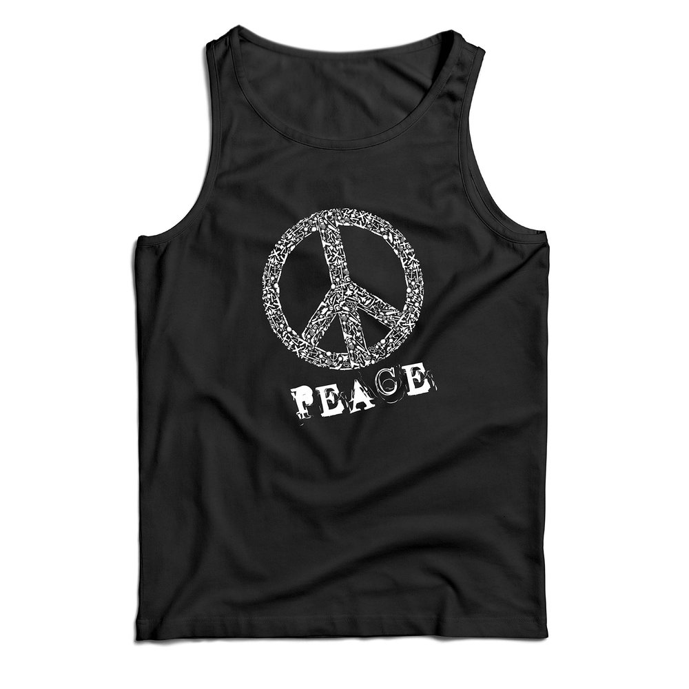 lepni.me Men's Tank Top Peace Symbol 60s 70s Hippy Hippie Sign Summer Festival (Large Black Multi Color)