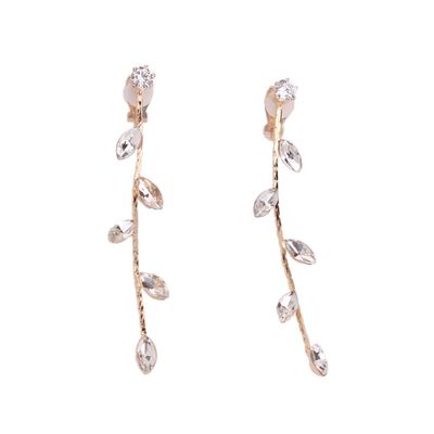 Grace Jun Silver Plated CZ Rhinestone Long Tassel Drop Earrings and Clip on Earrings No Pierced for Women (Gold clip on)
