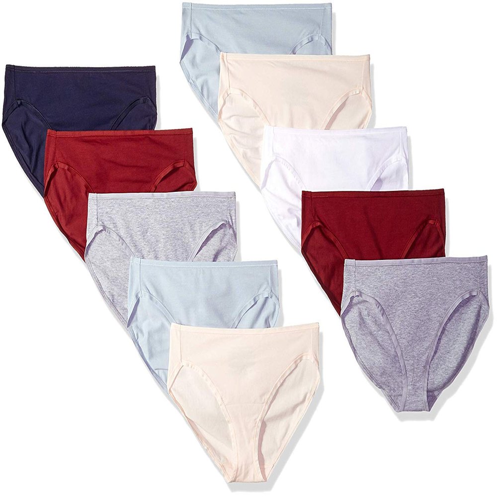 Amazon Essentials Women's Cotton High Leg Brief Underwear (Available in Plus Size), Breathable, Pack of 10, Cool Colors/Warm Shades, Small