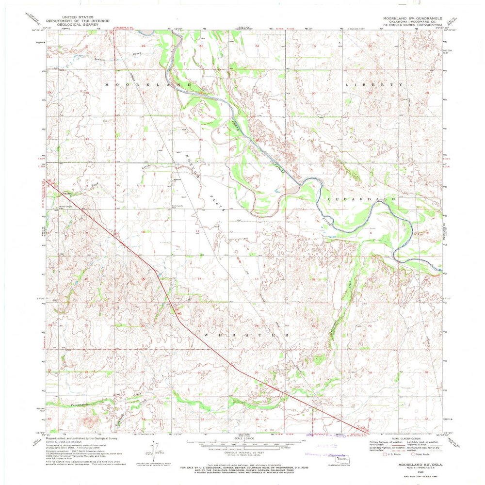 YellowMaps Mooreland SW OK topo map, 1:24000 Scale, 7.5 X 7.5 Minute, Historical, 1969, Updated 1971, 27.4 x 22.5 in - Tyvek