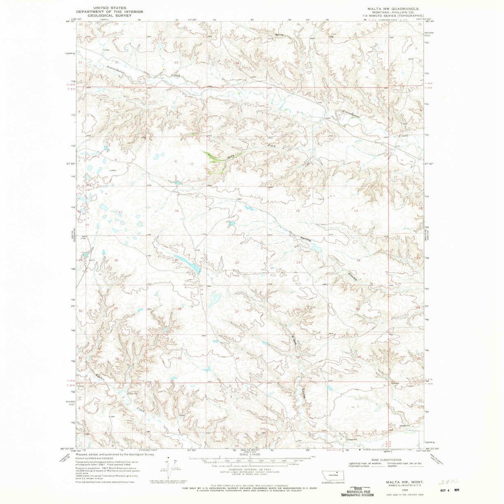 YellowMaps Malta NW MT topo map, 1:24000 Scale, 7.5 X 7.5 Minute, Historical, 1968, Updated 1971, 26.9 x 22 in - Tyvek