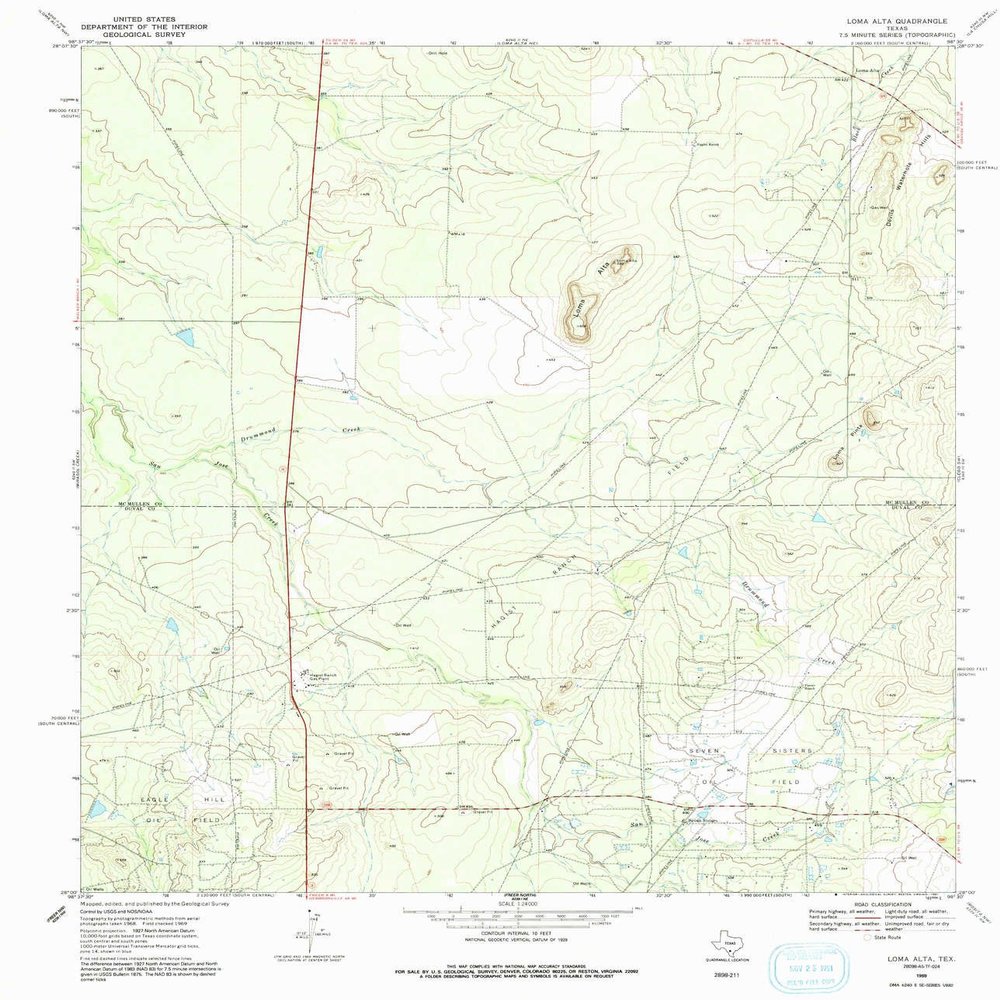 YellowMaps Loma Alta TX topo map, 1:24000 Scale, 7.5 X 7.5 Minute, Historical, 1969, Updated 1991, 26.8 x 23 in - Tyvek