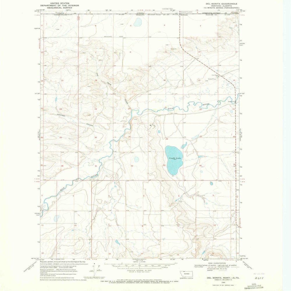 Del Bonita MT topo map, 1:24000 Scale, 7.5 X 7.5 Minute, Historical, 1968, Updated 1972, 26.8 x 22 in - Tyvek