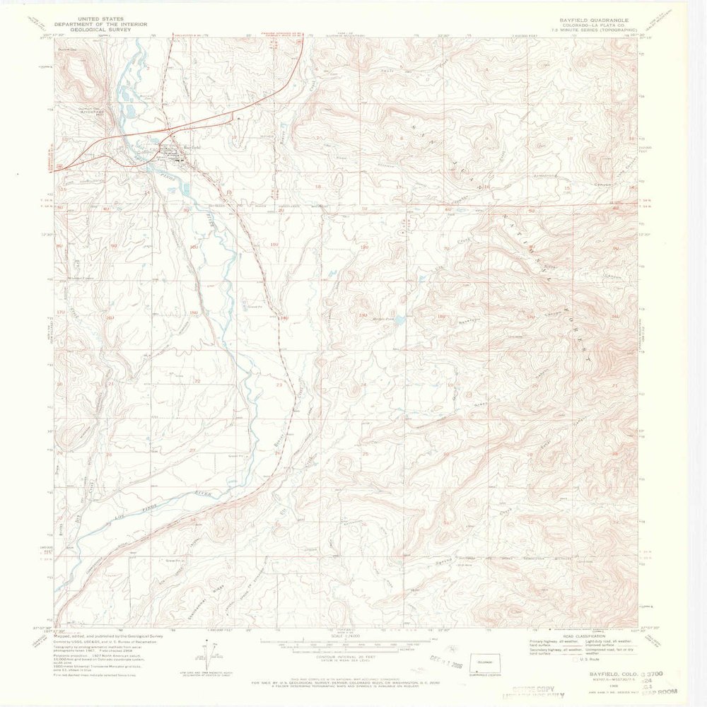 YellowMaps Bayfield CO topo map, 1:24000 Scale, 7.5 X 7.5 Minute, Historical, 1968, Updated 1972, 27.3 x 22.1 in - Tyvek