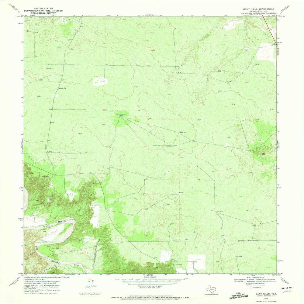 YellowMaps Gant Hills TX topo map, 1:24000 Scale, 7.5 X 7.5 Minute, Historical, 1969, Updated 1972, 26.9 x 23 in - Tyvek