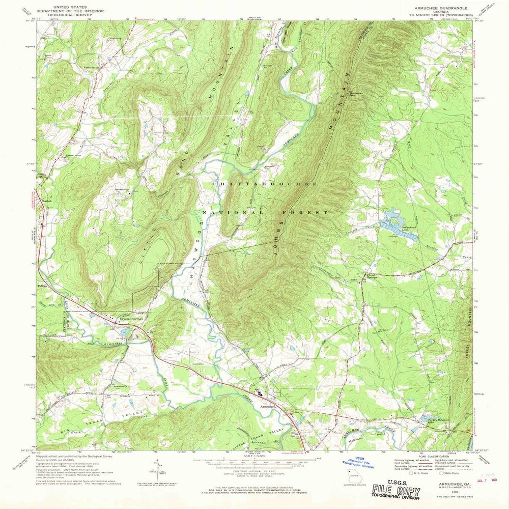 YellowMaps Armuchee GA topo map, 1:24000 Scale, 7.5 X 7.5 Minute, Historical, 1968, Updated 1970, 26.9 x 22 in - Tyvek