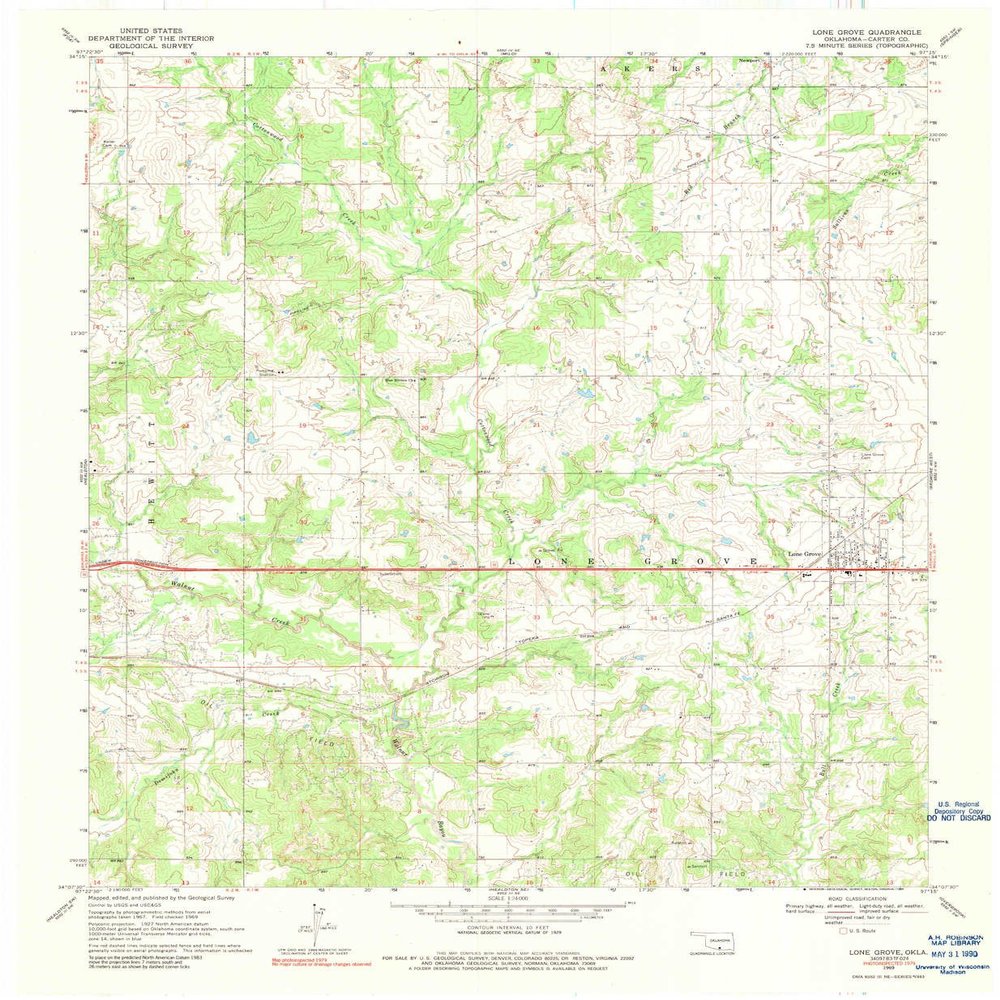 YellowMaps Lone Grove OK topo map, 1:24000 Scale, 7.5 X 7.5 Minute, Historical, 1969, Updated 1989, 27.4 x 22.5 in - Tyvek