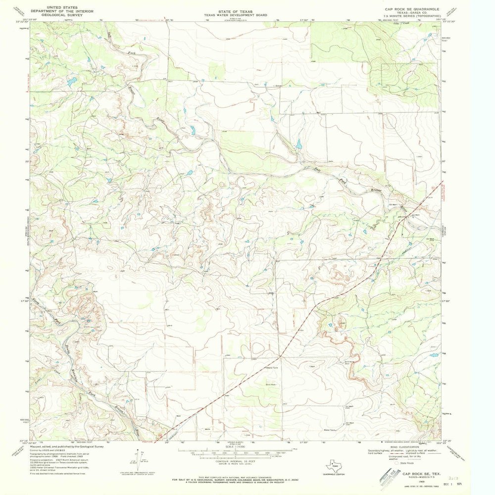 YellowMaps Cap Rock SE TX topo map, 1:24000 Scale, 7.5 X 7.5 Minute, Historical, 1969, Updated 1971, 26.9 x 23 in - Tyvek