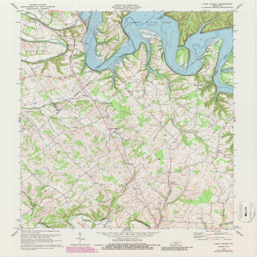YellowMaps Cane Valley KY topo map, 1:24000 Scale, 7.5 X 7.5 Minute, Historical, 1970, Updated 1987, 27 x 22 in - Tyvek