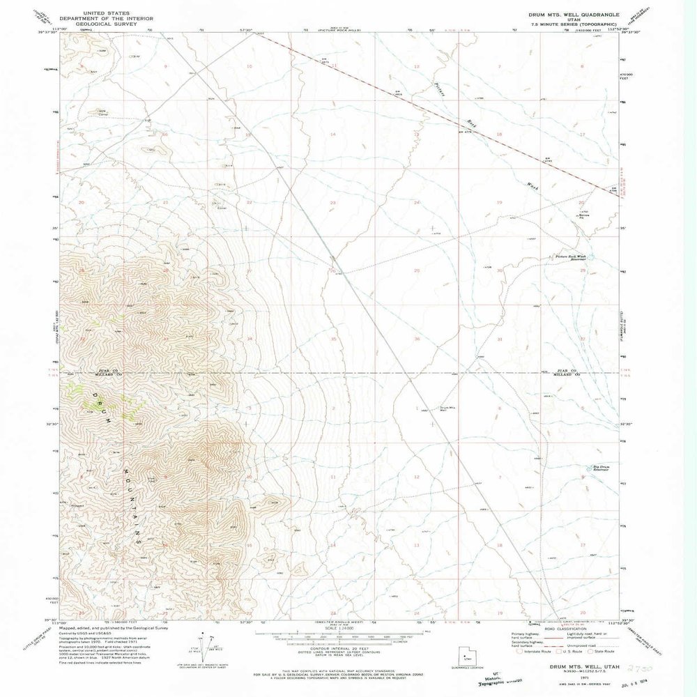Drum MTS Well UT topo map, 1:24000 Scale, 7.5 X 7.5 Minute, Historical, 1971, Updated 1974, 26.8 x 21.8 in - Tyvek