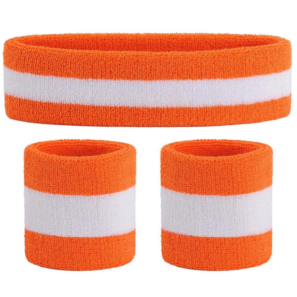 ONUPGO Sweatband Set Sports Headband Wrist Striped Sweatbands Terry Cloth Wristband Athletic Exercise Basketball Wrist Sweatband and Headbands Moisture Wicking Sweat Absorbing Head Band