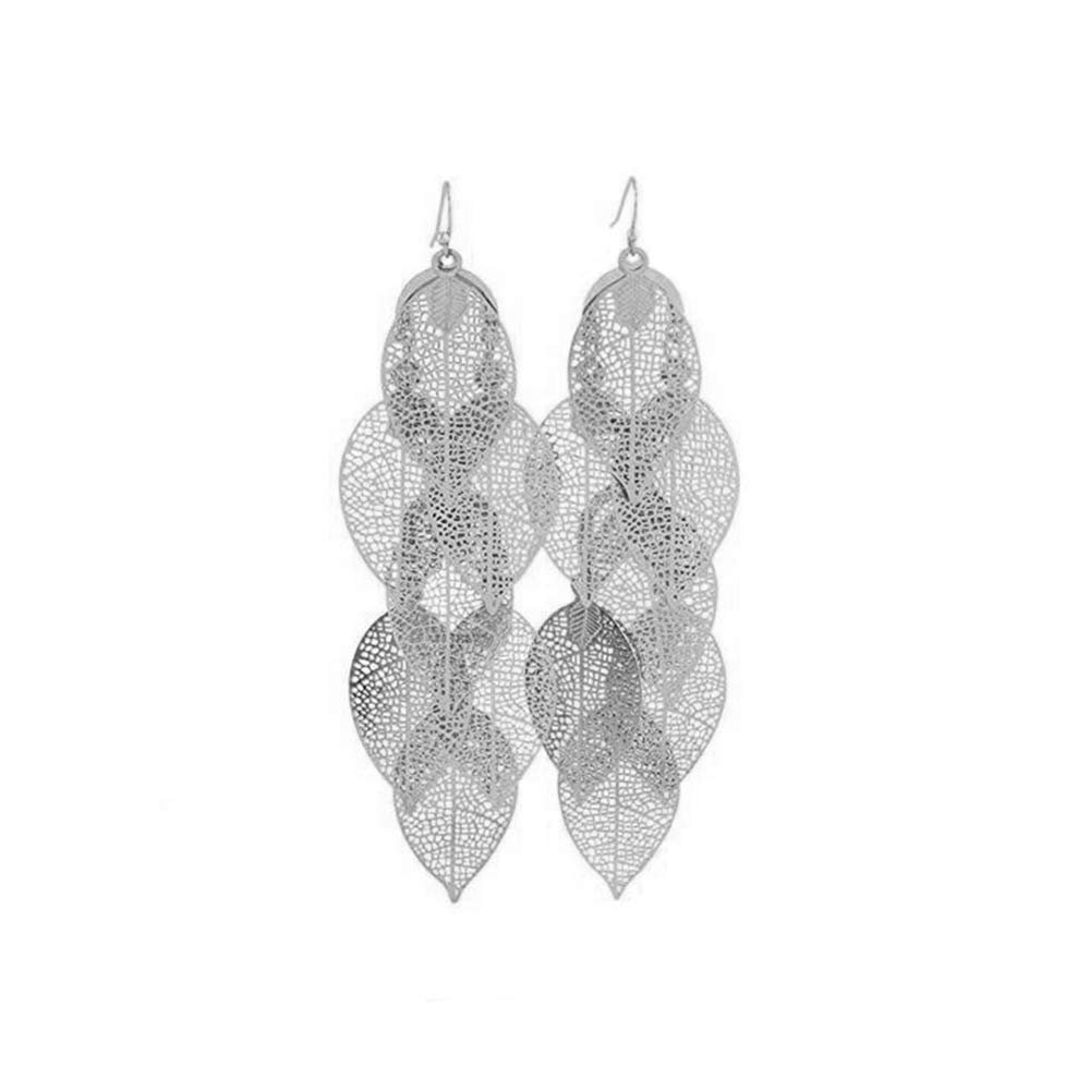 Grace Jun Handmade Multi-layer Dangle Drop Earrings and Clip on Earrings No Pierced for Women (19Silver ear hook)