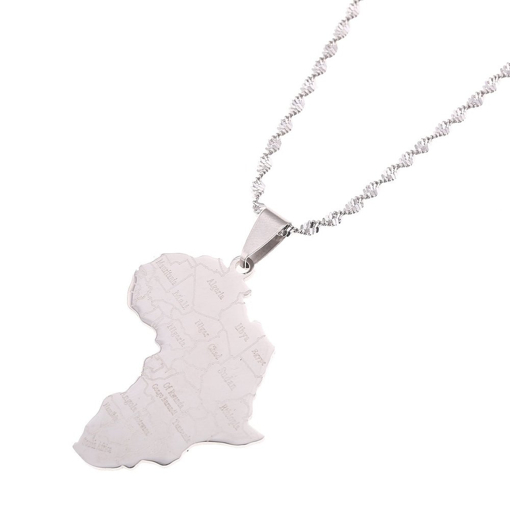 Africa Map Flag Pendant Chain African Maps Jewelry With Country Flags (Silver 2)