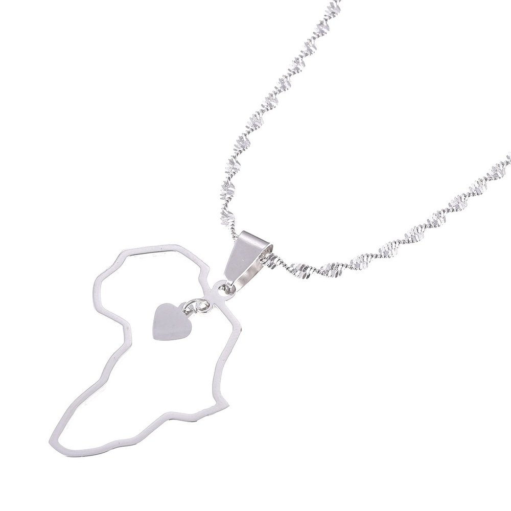 Africa Map Flag Pendant Chain African Maps Jewelry With Country Flags (Silver 3)